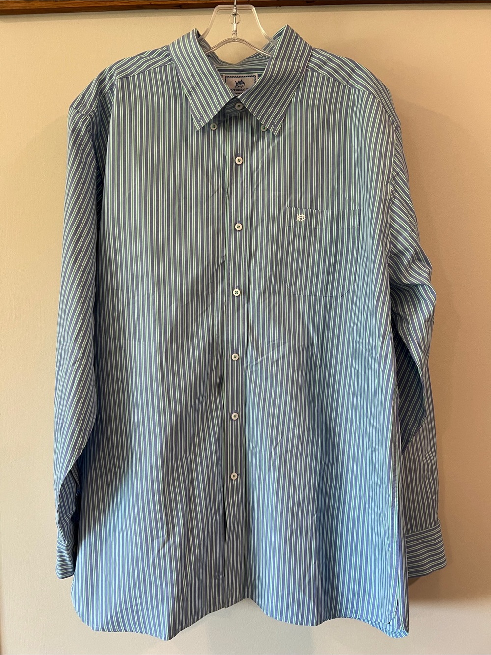 Southern Tide - blue/green white Striped Button-Down Shirt, xl